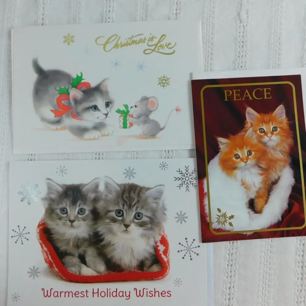 Christmas Greeting Cards Cats Kitties Lot of 31 w/ Envelopes Holiday Duplicates